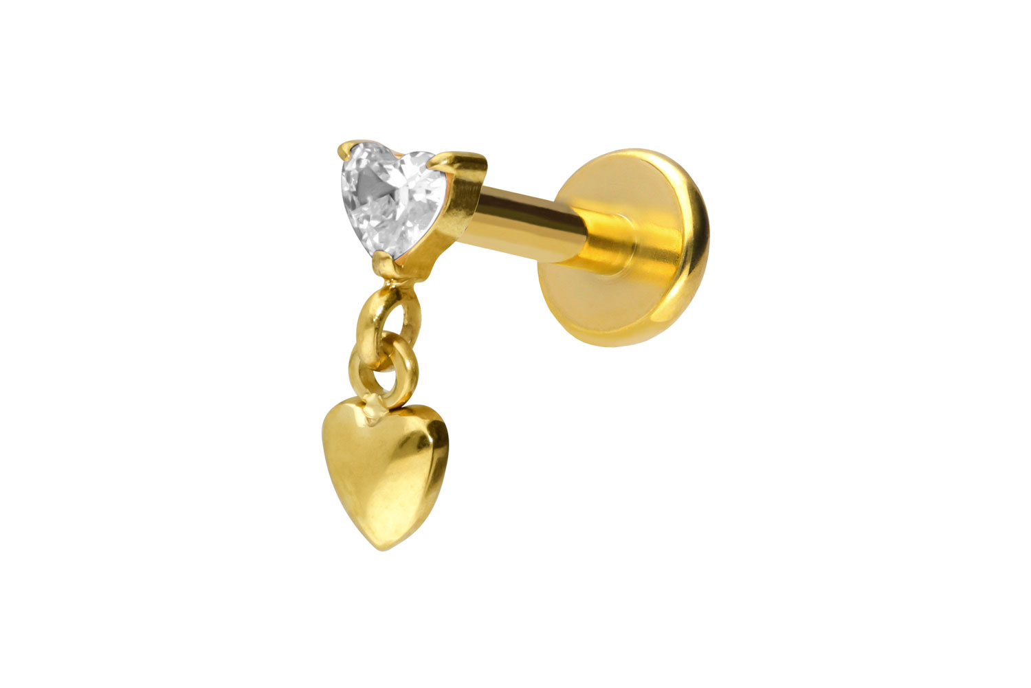 Titan Labret Piercing mit Push Fit 2 HERZEN